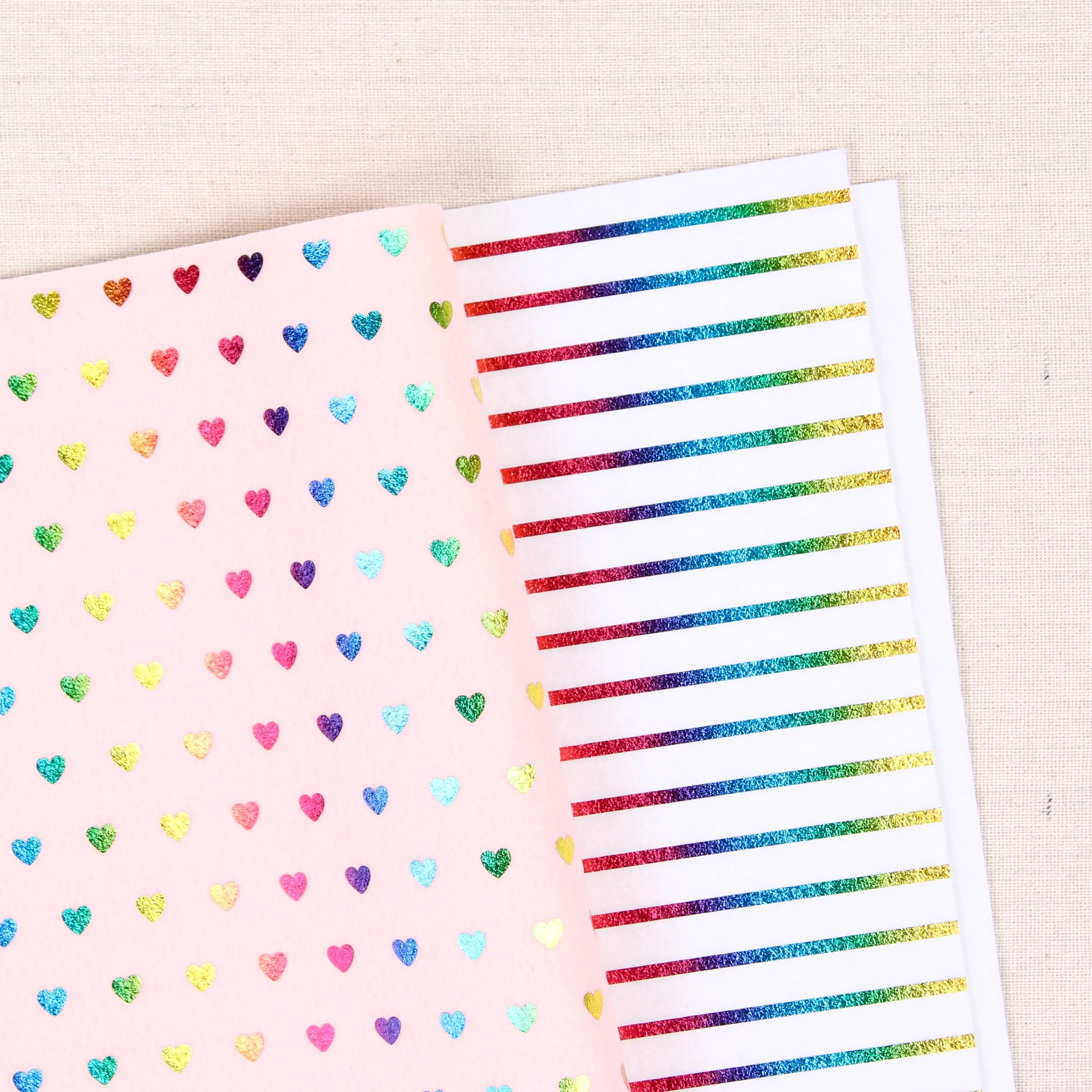 Metallic Rainbow Heart Felt on Pink