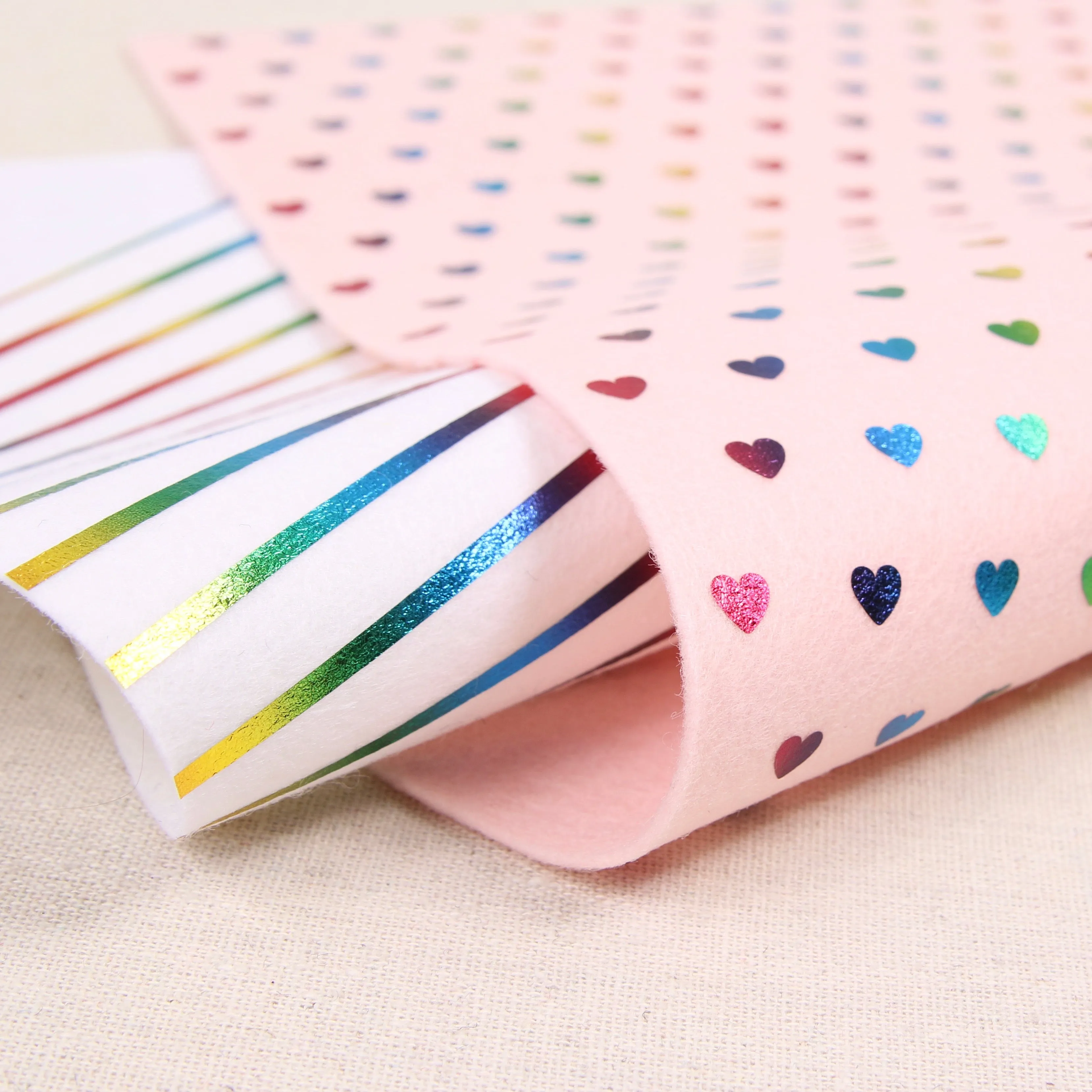 Metallic Rainbow Heart Felt on Pink