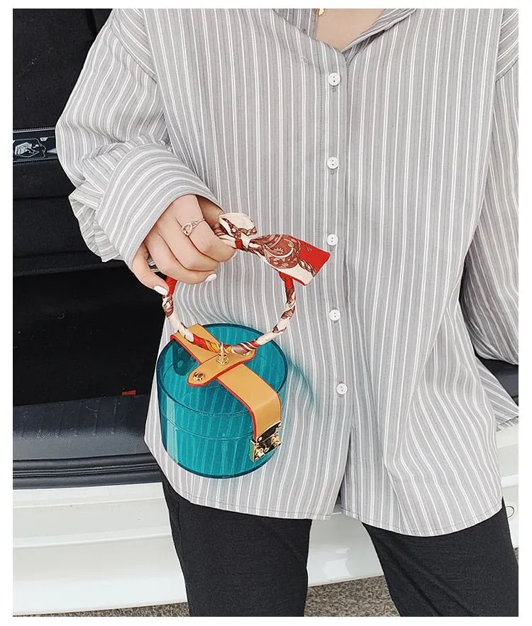 Mini Round Transparent Jelly Bag Silk Scarf Clutch