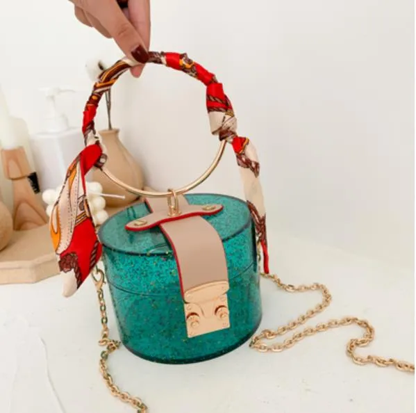 Mini Round Transparent Jelly Bag Silk Scarf Clutch