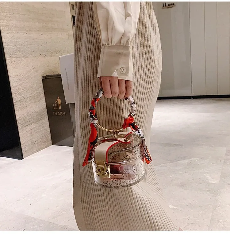 Mini Round Transparent Jelly Bag Silk Scarf Clutch