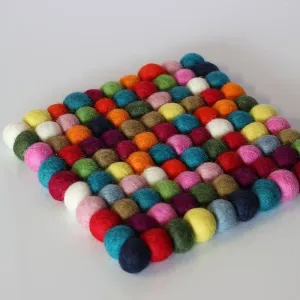 Multicoloured Square Felt Ball Trivet
