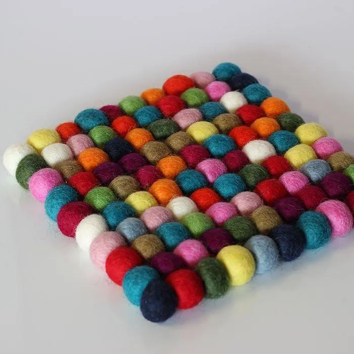 Multicoloured Square Felt Ball Trivet