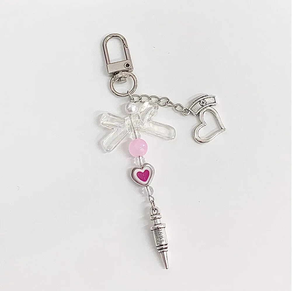 Nurse Cap and Syringe Bow Keychain