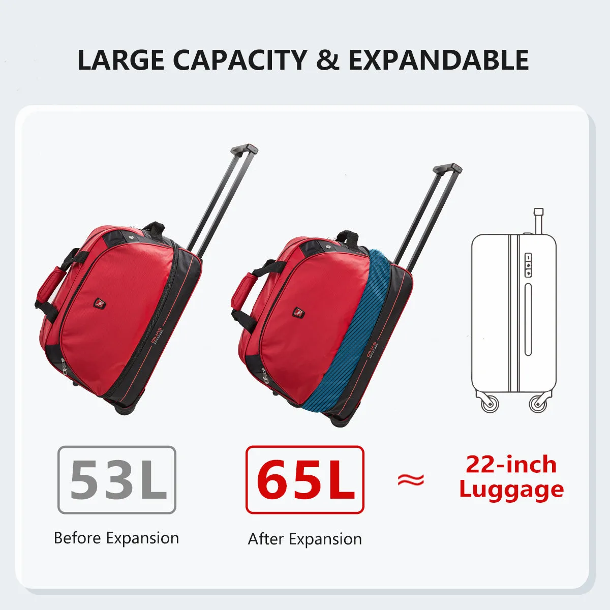 OIWAS Rolling Duffle Bag Carry On Luggage with Wheels