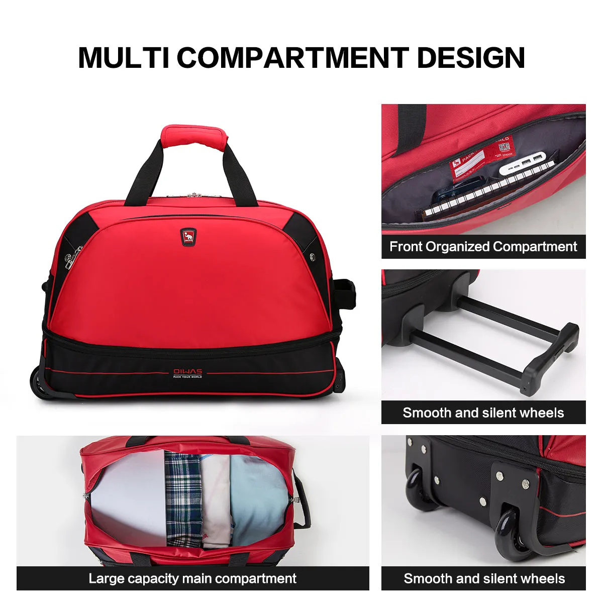 OIWAS Rolling Duffle Bag Carry On Luggage with Wheels