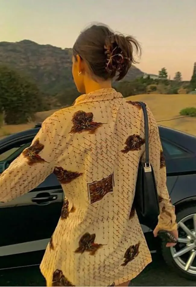 Printed Long Graceful Sleeve Bardot Top