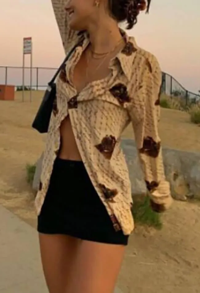 Printed Long Graceful Sleeve Bardot Top