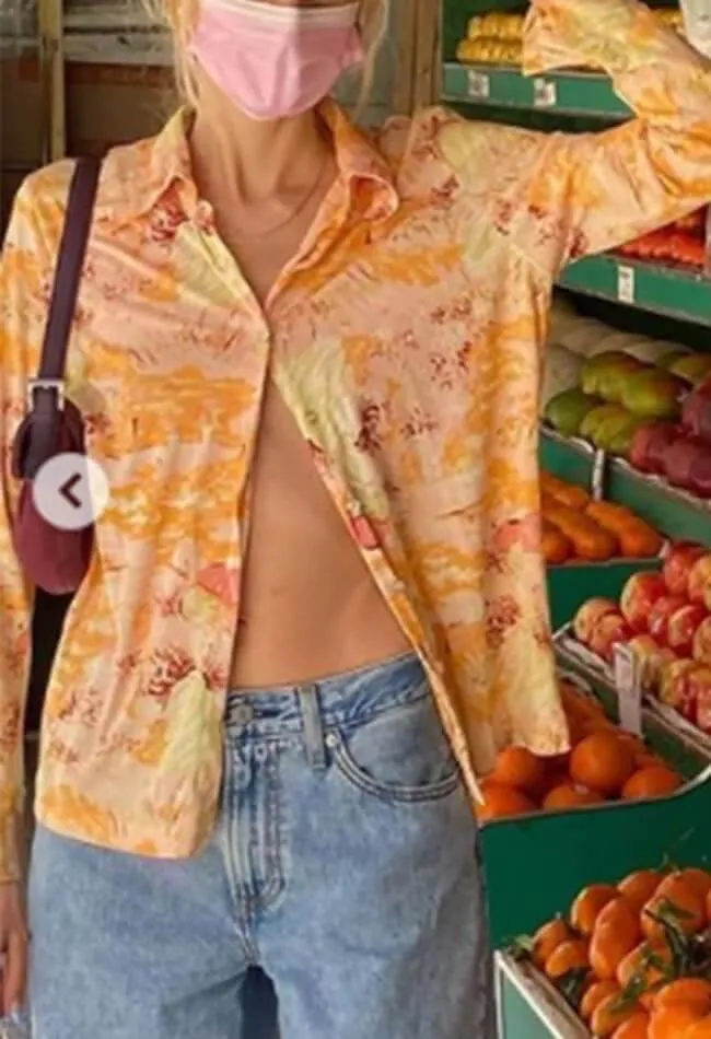 Printed Long Graceful Sleeve Bardot Top