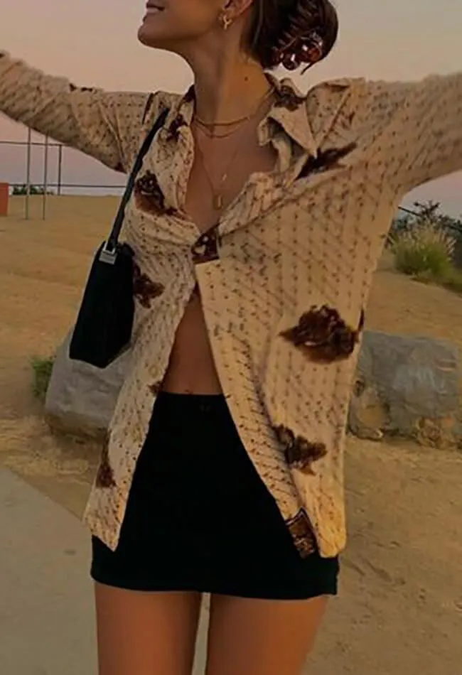 Printed Long Graceful Sleeve Bardot Top