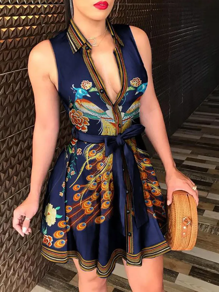 Printed Strapless Graceful Bodycon Mini Dress