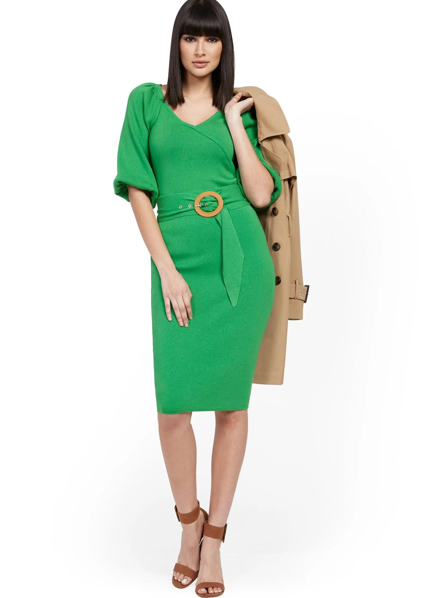 Puff-Sleeve Surplice Sweater - 7th Avenue