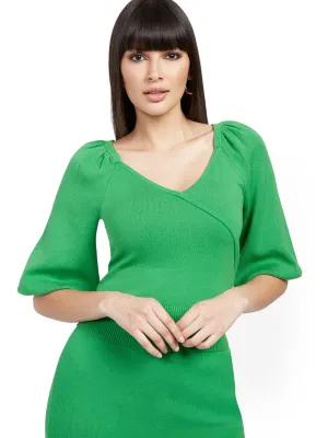Puff-Sleeve Surplice Sweater - 7th Avenue