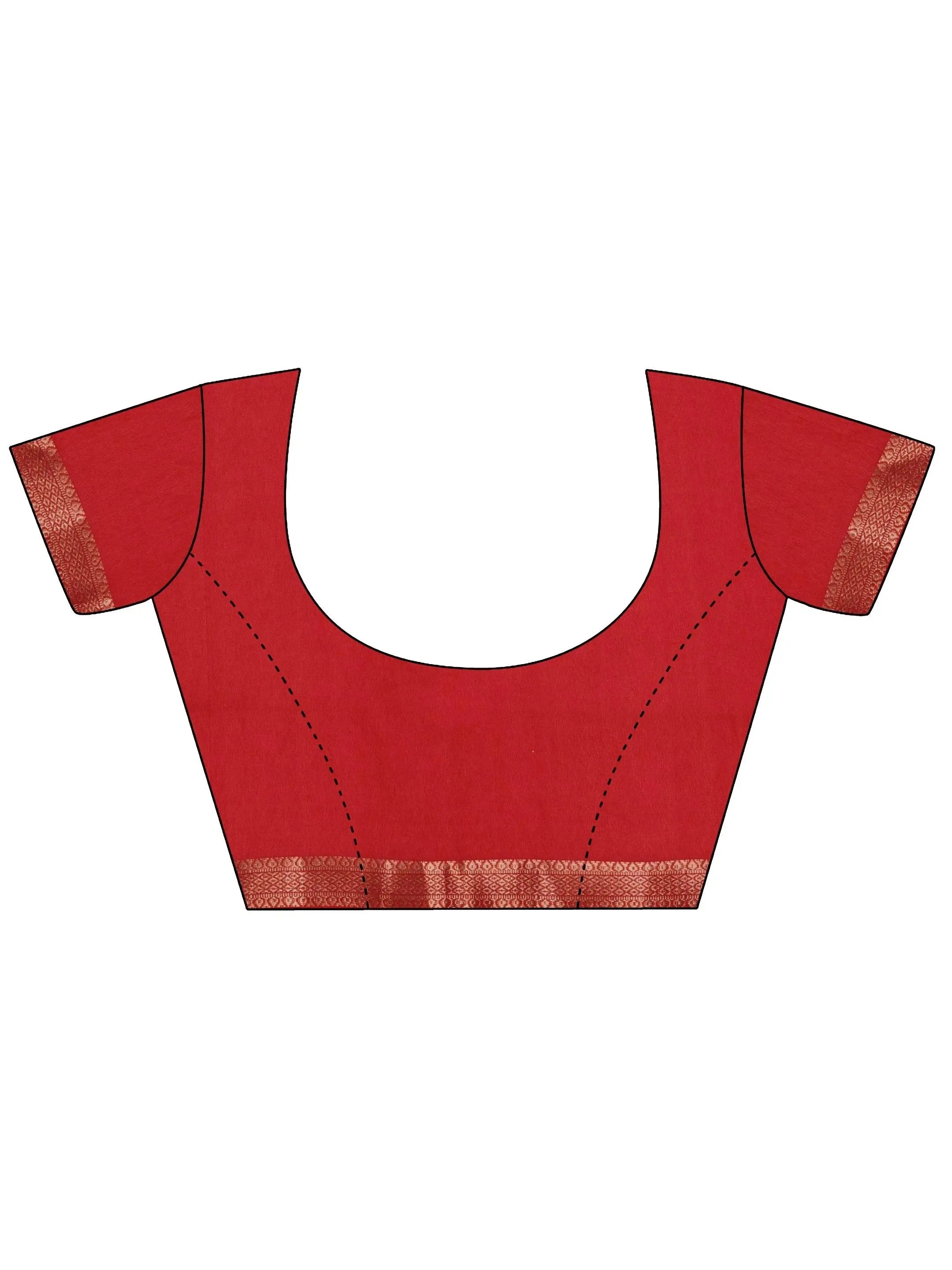 Red Printed Silk Blend Saree With Unstitched Blouse Piece
