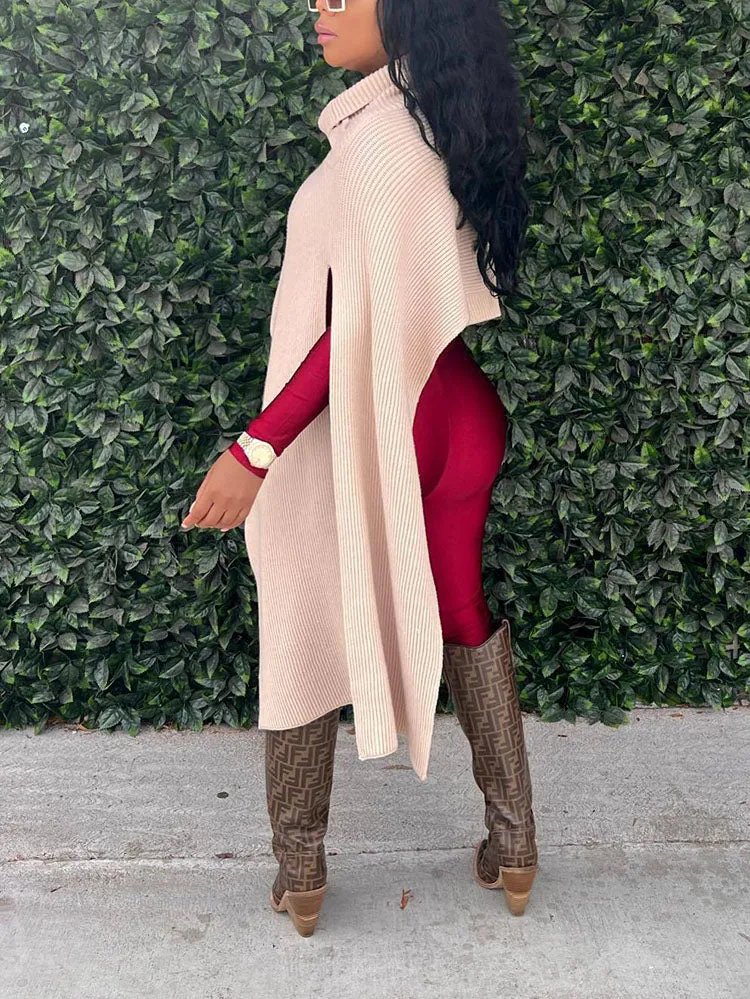 Slit Turtleneck Graceful Knitted Tops