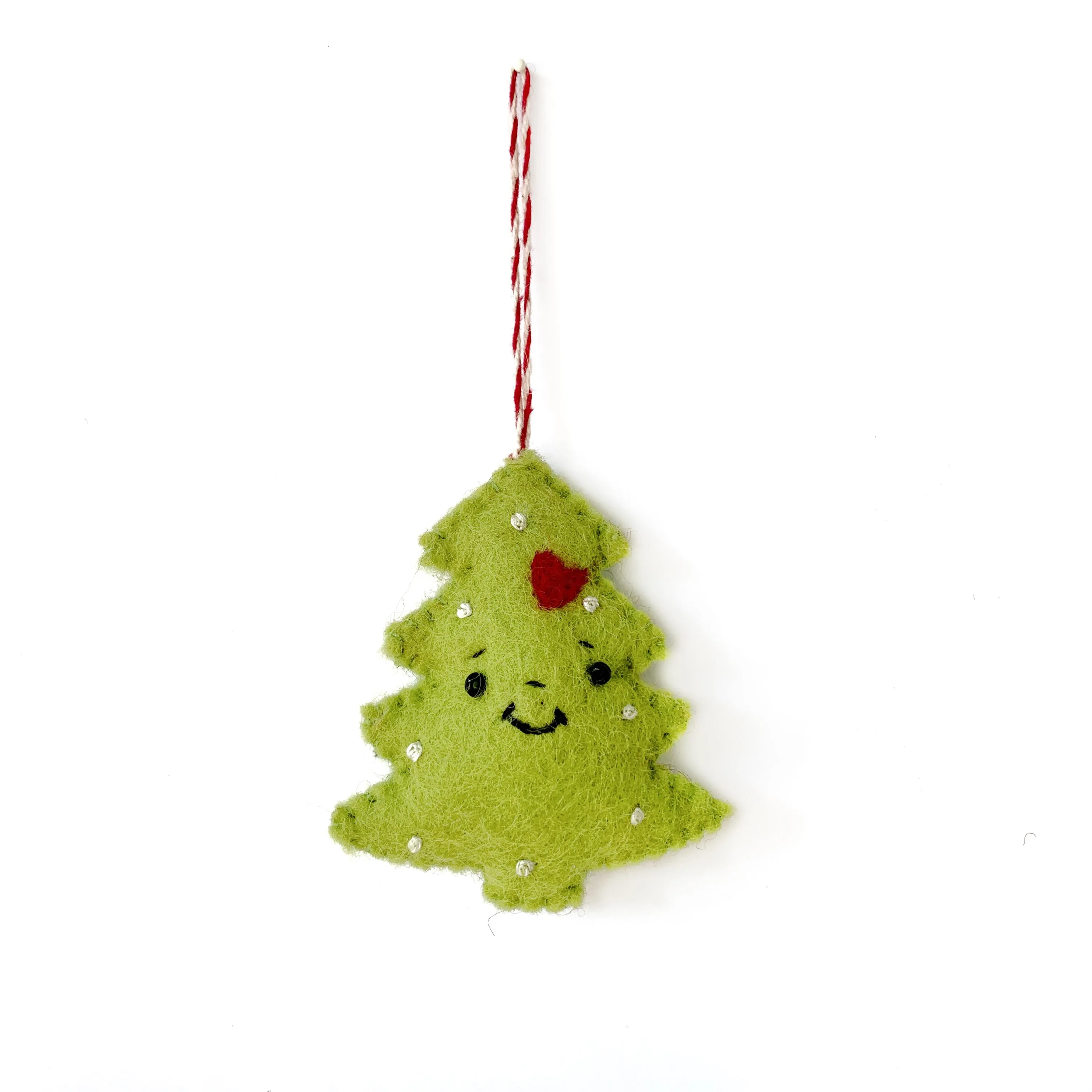 Smiling Christmas Tree Ornament, Felt Wool