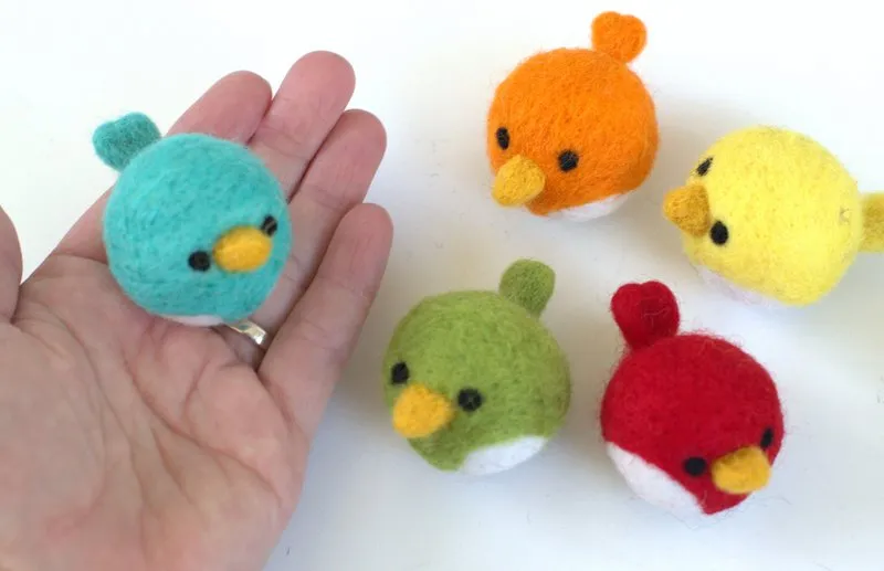 Spring Bird Chick Felt Shapes- SET OF 5- Bright Colors