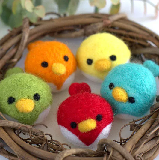 Spring Bird Chick Felt Shapes- SET OF 5- Bright Colors