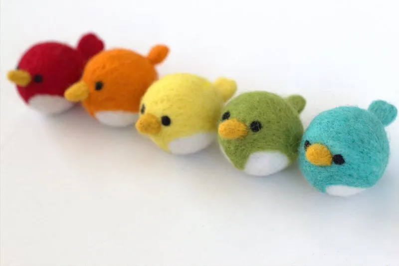 Spring Bird Chick Felt Shapes- SET OF 5- Bright Colors