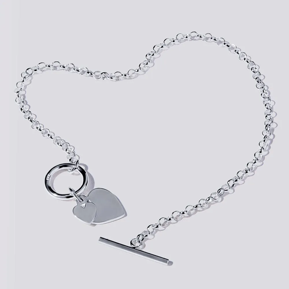 Sterling Silver Heart Charm Toggle Belcher Bracelet 19cm