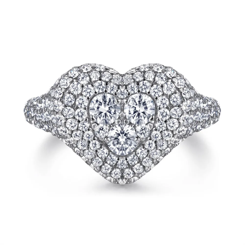 Sumptuous Heart Shape Full Zircon Soleste Halo Silver Ring