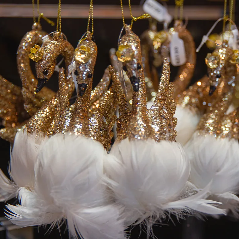 Swan Hanging Champagne 13cm