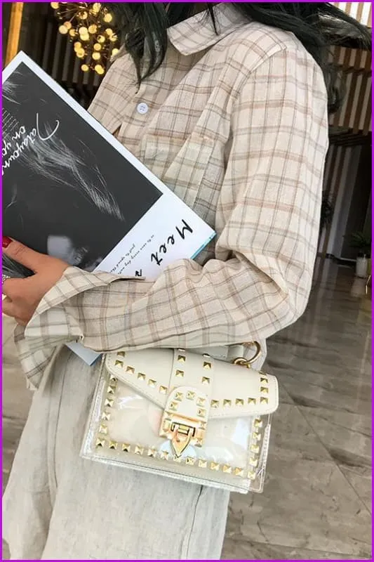 Transparent Jelly Rivet Handbag Cross Body Bag F072