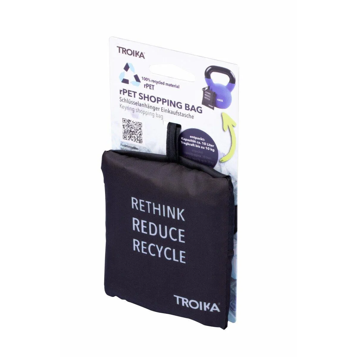Troika Foldable Reusable rPET Shopping Tote with Carabiner