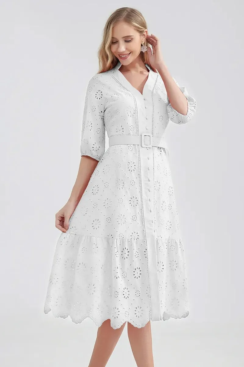 Vacation Romance Graceful Eyelet Midi Dress