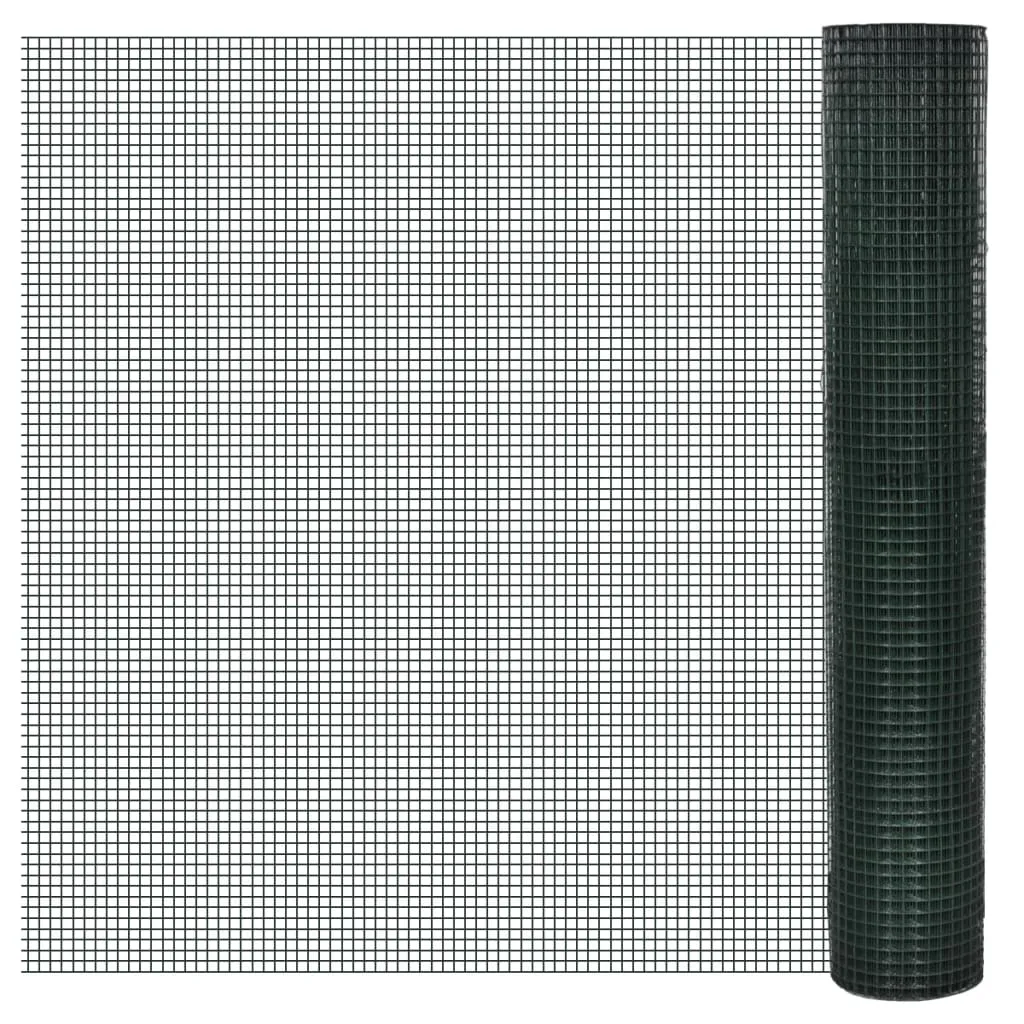 vidaXL Chicken Wire Fence Galvanised with PVC Coating 25x1 m Green