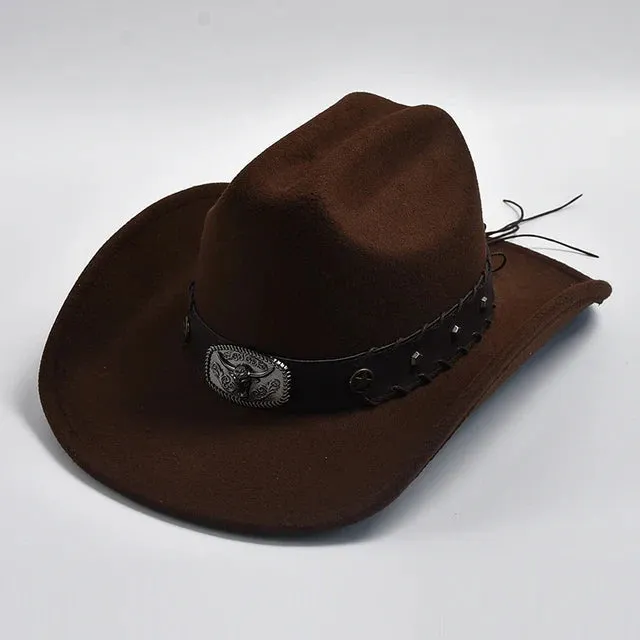 Vintage Wide Brim Artificial Wool Cowboy Hat