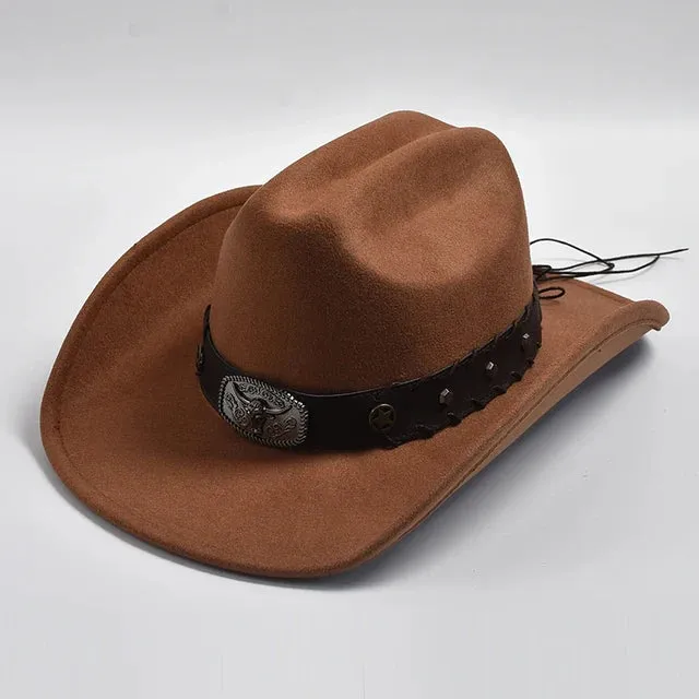 Vintage Wide Brim Artificial Wool Cowboy Hat