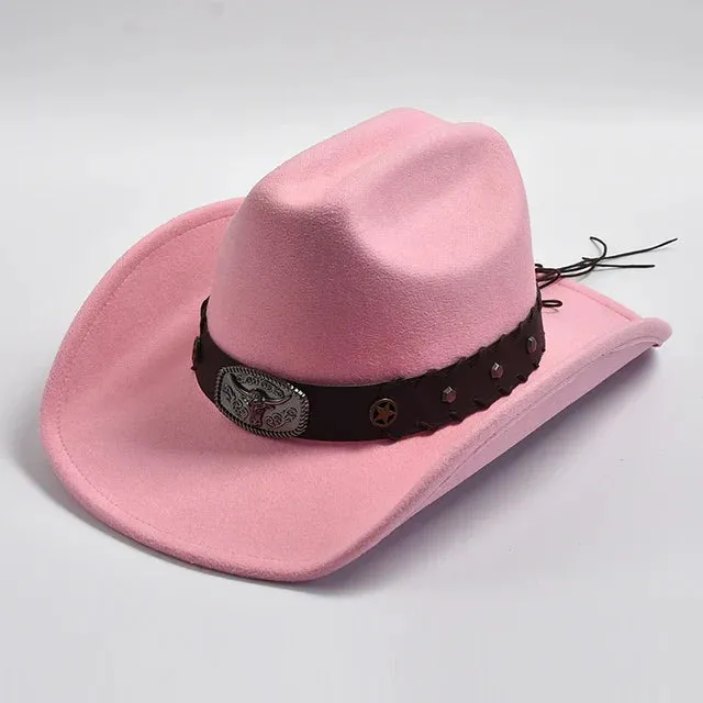 Vintage Wide Brim Artificial Wool Cowboy Hat