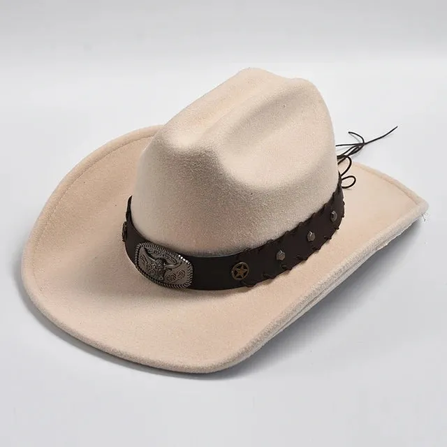 Vintage Wide Brim Artificial Wool Cowboy Hat
