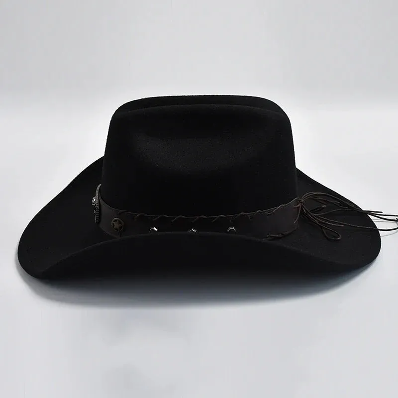 Vintage Wide Brim Artificial Wool Cowboy Hat