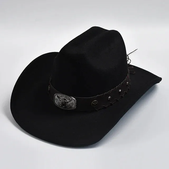 Vintage Wide Brim Artificial Wool Cowboy Hat