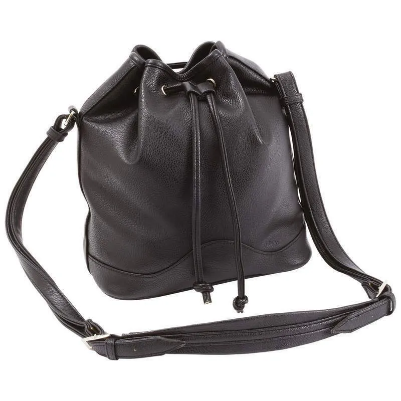 Women's Large' Draw String Black Shoulder Bag - Roomy and Comfortable