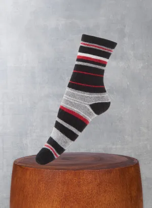 Women's Striped Cashmere Sock in Black