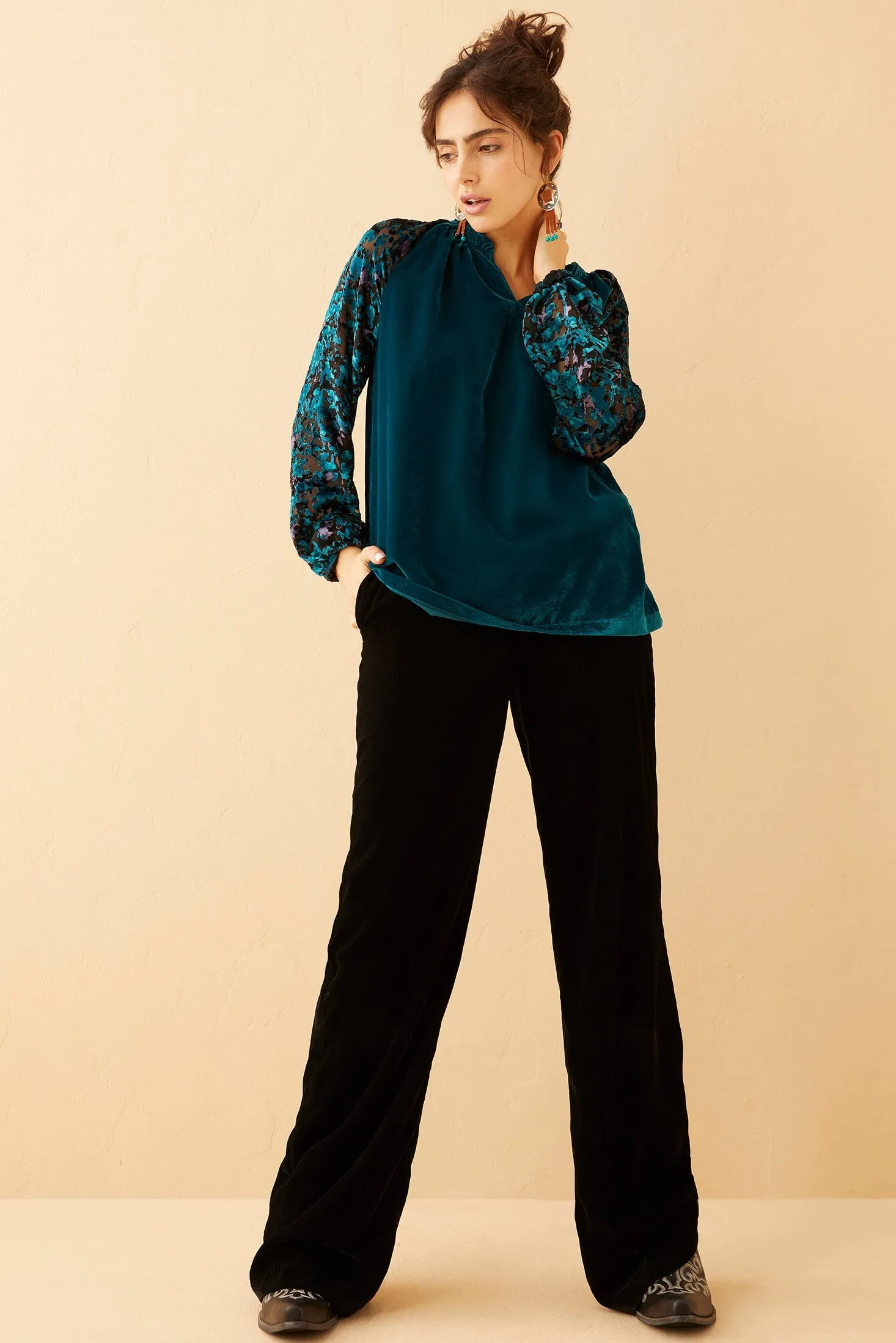 Zandra Velvet V-Neck Top